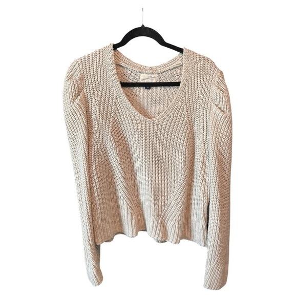 Universal Thread Tan puffed sleeves V-Neck Sweater Ribbed Knit Sz L - Picture 2 of 5